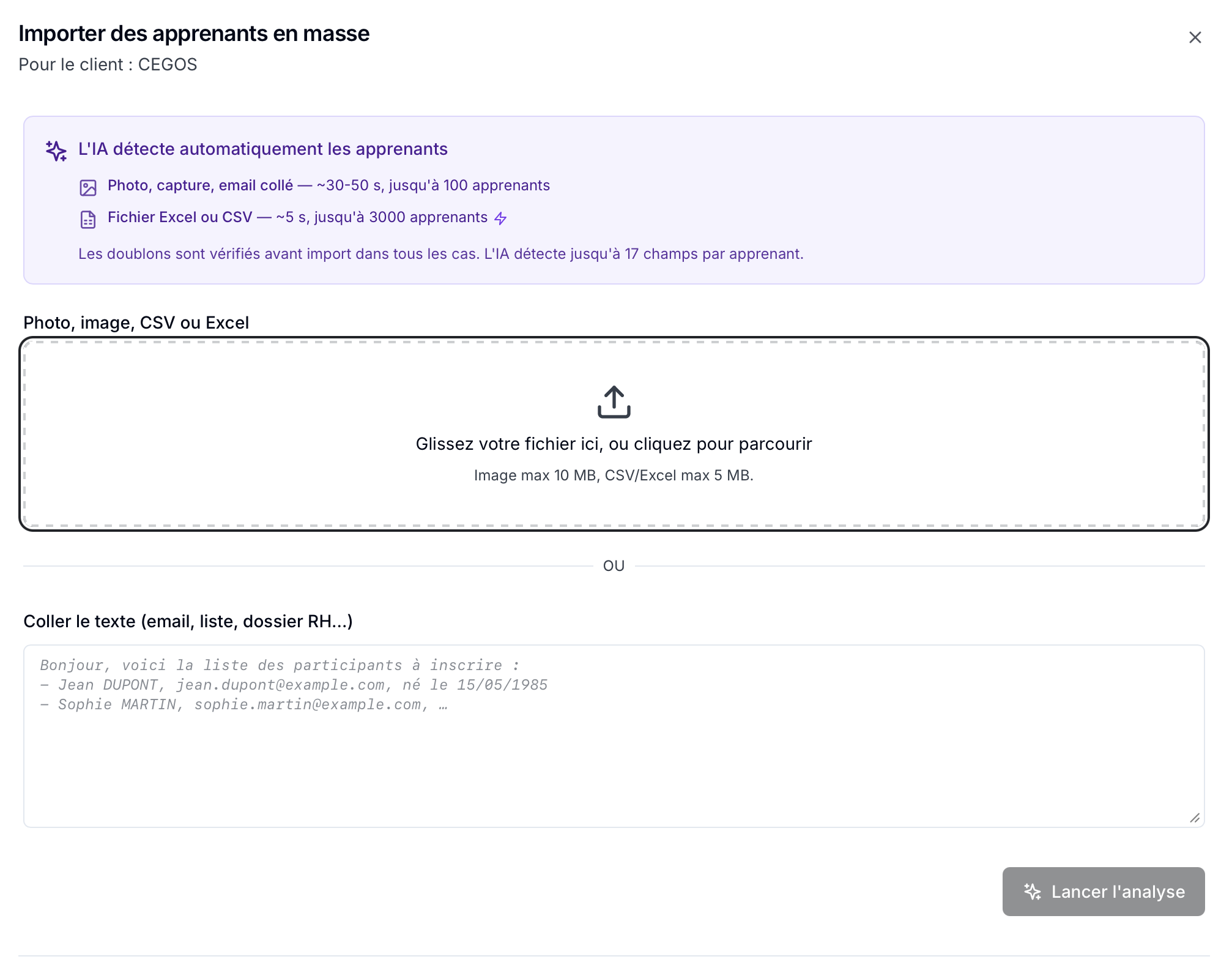 Argalis V2 — Import en masse des apprenants